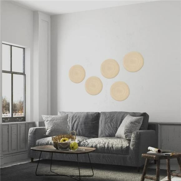 Round Placemat, Set of 4 Braided Washable Table Mats 15 Inches-Beige - Picture 4 of 6